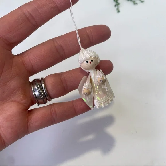 Group of 7 Tiny Ornaments Wooden Hand Painted Made in Japan Red Angels Monkey